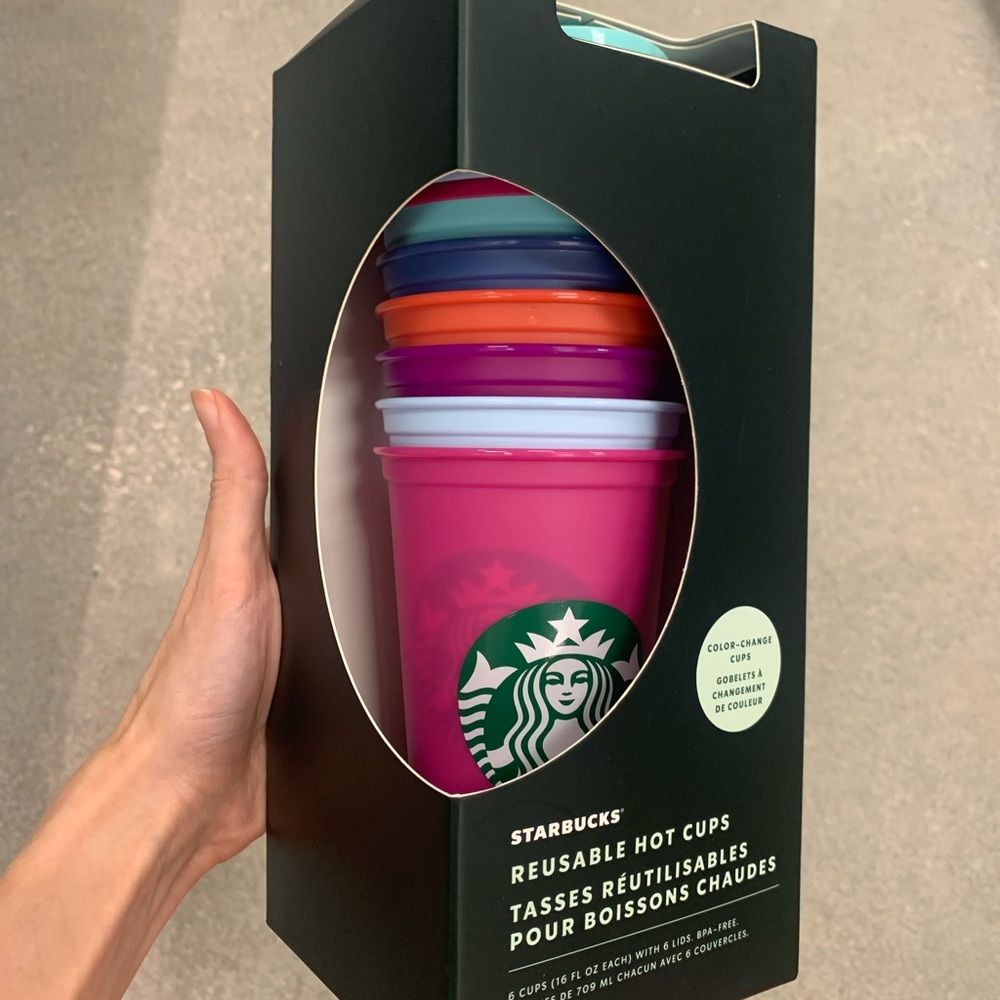 New Starbucks Reusable Color Changing Hot Cups W/ Lids 6pack